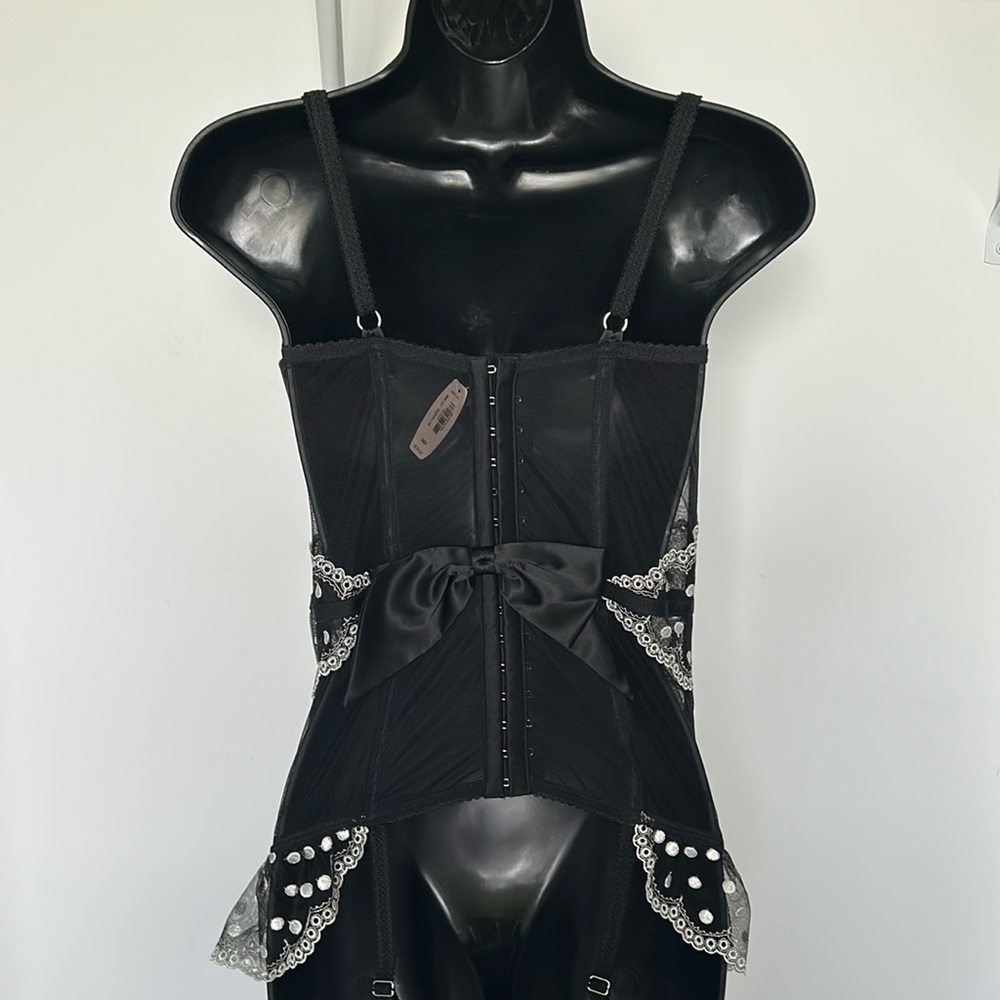 🆕 VICTORIA’S SECRET Black Bustier Corset Polka Dots Garters NWT Size 36D - Picture 2 of 16